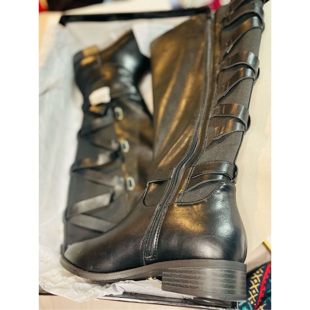 NWT Thalia Sodi Veronkia Criss Cross Faux Leather over the knees boots size 6.5 - Picture 5 of 7